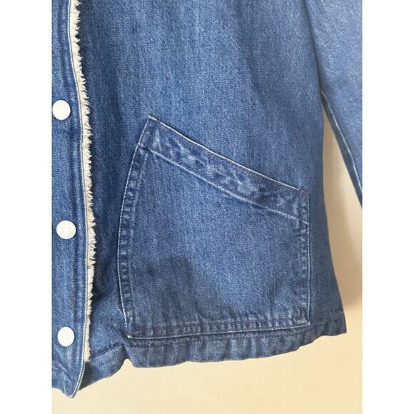 MINT J. Crew Denim Sherpa Swing Jean Denim Blue White Fur Trim Jacket Sz L EUC - Picture 4 of 12